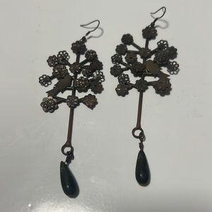 5” dangling bronze flower trees earrings